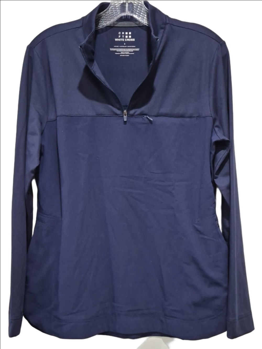 White Cross Navy Blue Quarter-Zip Pullover Scrub Top - Women Sz S